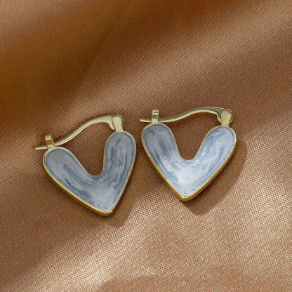 Buy Center Prestige-French Style Minimalist Heart-shaped Drop Glazed Earrings With Women's High-end Feel, Light Luxury, Niche Earrings, New Popular Peach Heart Earrings Blue