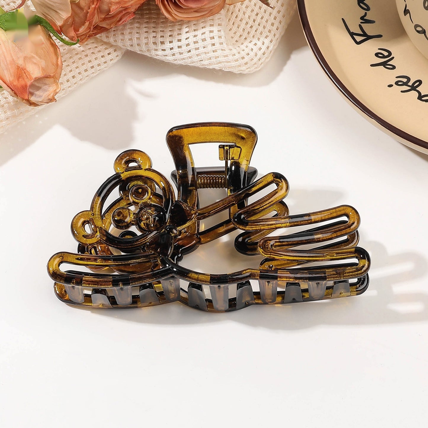 Buy Center Handpicked- Fashion Lady Amber Barrettes Large 11.5cm Bear Black Spot Yellow Plastic