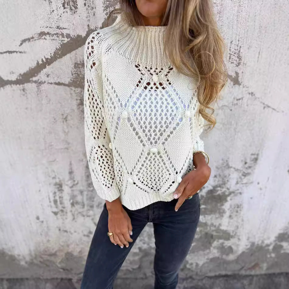 Buy Center Ultimate-European And American Leisure Loose Hollow Out Sweater Round Neck Knitted Top