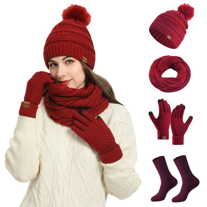 Winter Female Cap Scarf Gloves And Socks Four-piece Set | Women's Clothing-Accessories-Woman Hats | Buy Center