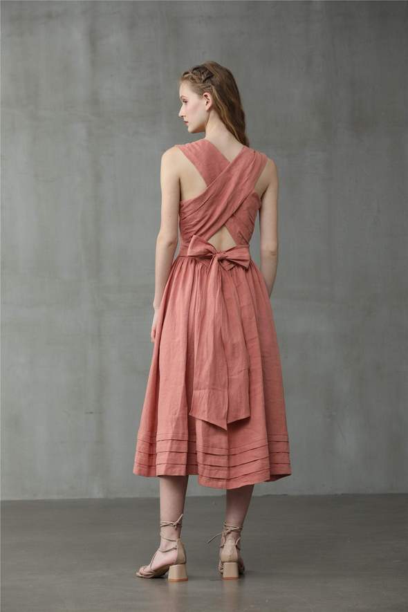 Hot New Items at Buy Center: Women's Casual Cross Back Linen Dress Pink