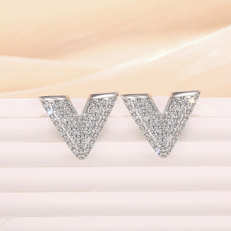 Buy Center Handpicked- Fashion Stud Earrings English Letter V-shaped