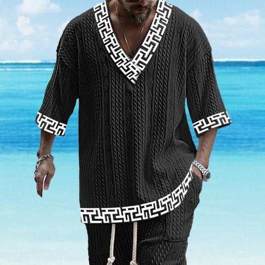 Now Available at Buy Center: Summer 3D Printed Twist Fabric Casual Men's V-neck Suit VTBH2221