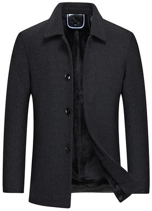 Men's Woolen Overcoat With Fleece And Thick Lapels