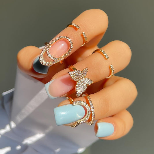 Hot New Items at Buy Center: Cross-border New Arrival Micro Inlaid Zircon Graceful Personality Wear Removable Fake Nail Tip Ring