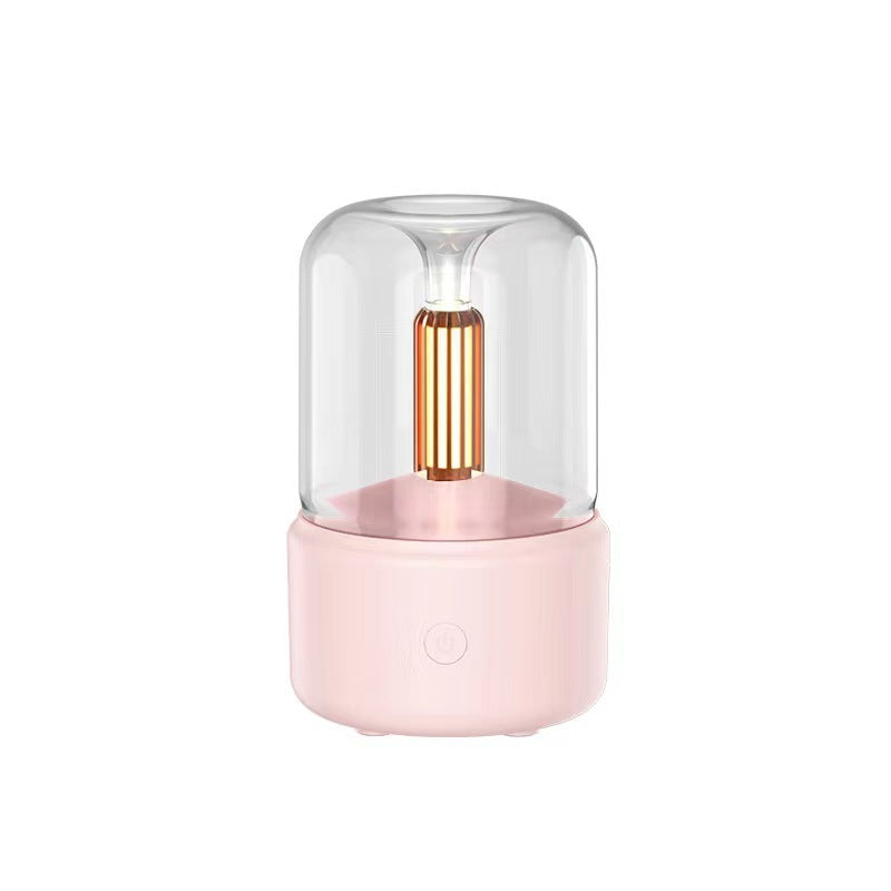 Atmosphere Light Humidifier Candlelight Aroma Diffuser Portable 120ml Electric USB Air Humidifier Cool Mist Maker Fogger 8-12 Hours With LED Night Light Pink USB