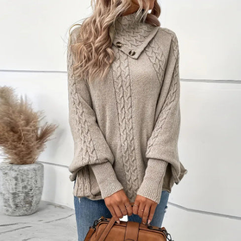 Buy Center Ultimate-Twist Design Sense Retro Turtleneck Outerwear Sweater Women's Knitwear Pullover Cloak Shawl