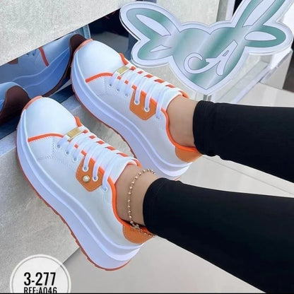 Zapatos de plataforma con cordones para mujer, color blanco