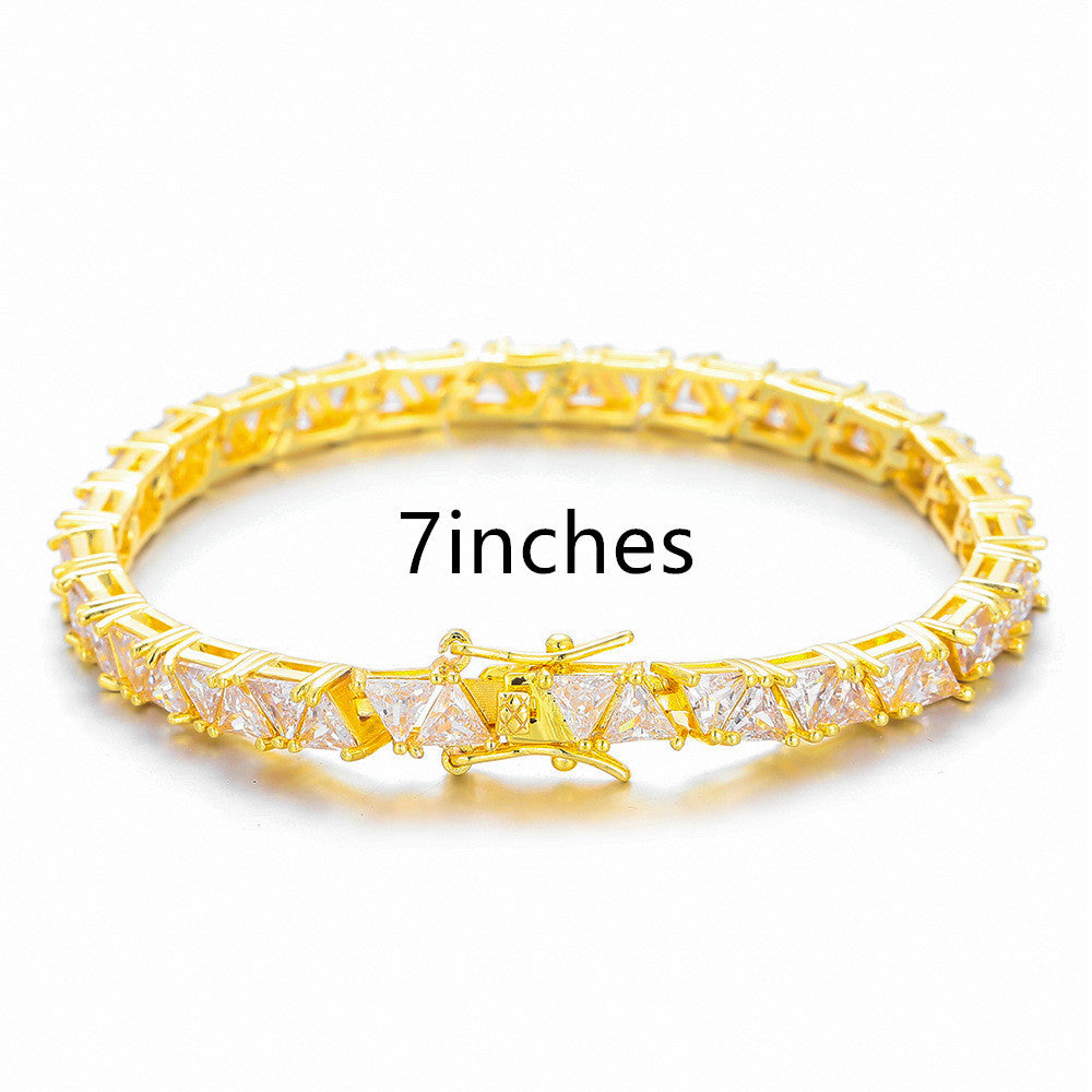 Now Available at Buy Center: 4X4mm Triangle Copper Inlaid Zircon Single Row 7inches Bracelet Gold