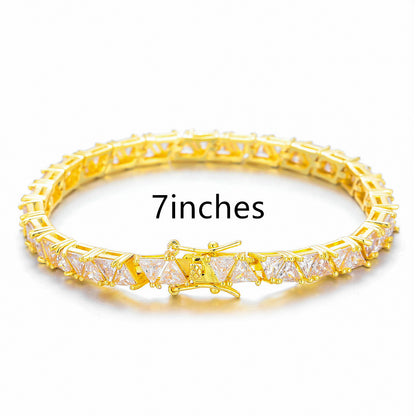 Now Available at Buy Center: 4X4mm Triangle Copper Inlaid Zircon Single Row 7inches Bracelet Gold