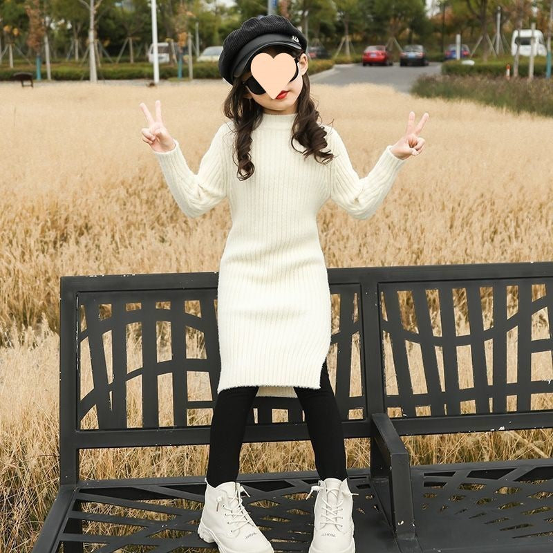 Autumn And Winter Thickening Mid-length Girls' Knitted Bottoming Shirt Western Style Pullover Woolen Skirt Buy Center