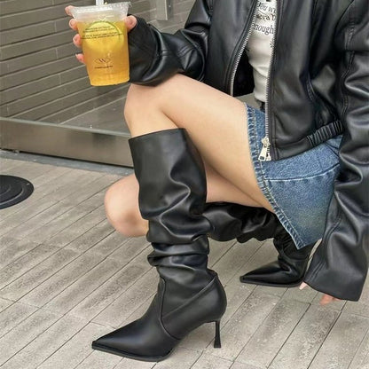 European And American Pointed Pleated High Boots Buy Center