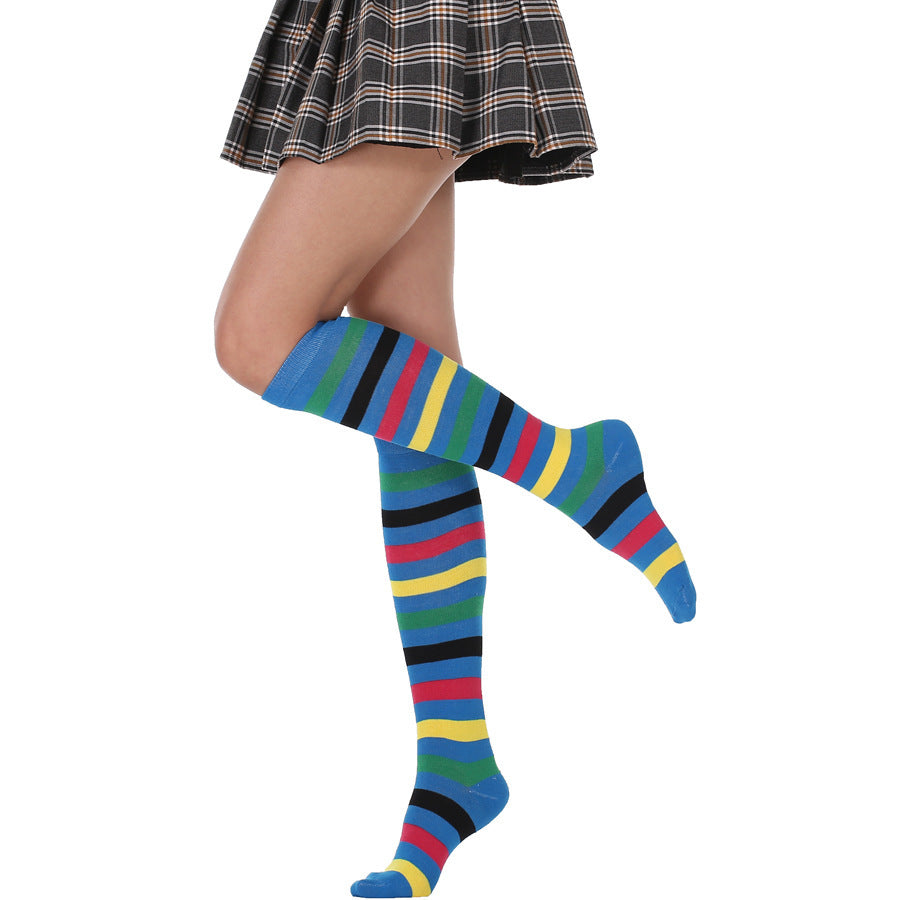 Fresh Arrivals at Buy Center: Striped Free Size Knee-length Half Student Dance Socks Women Blue Bottom Stripes Free Size