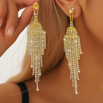 Buy Center Top Rated-Full Rhinestone Tassel High-grade Affordable Luxury Style Unique Design Earrings