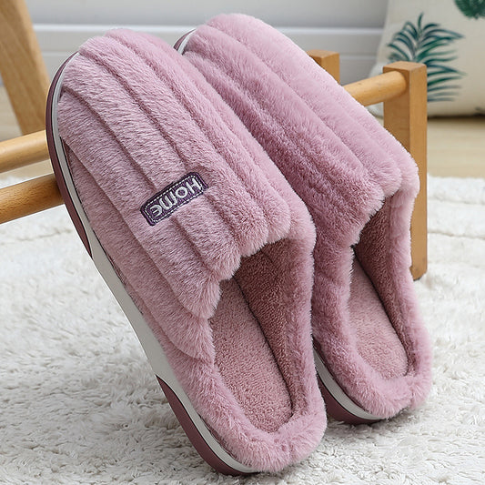 Pantuflas de algodón para mujer de invierno de talla grande a rayas de felpa para interior