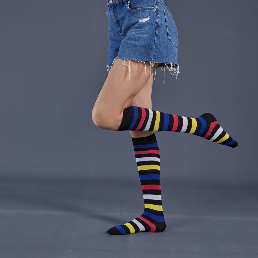 Fresh Arrivals at Buy Center: Striped Free Size Knee-length Half Student Dance Socks Women Black And Colorful Striped Free Size