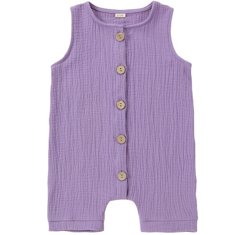 Hot New Items at Buy Center: A-class Solid Color Baby Summer Pure Cotton One-piece Garment Jumpsuits Purple