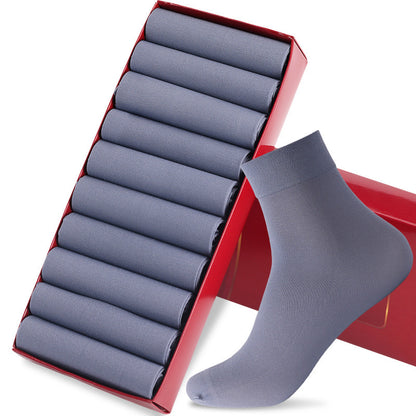 Stockings Men's Ice Silk Mid-calf Length And Breathable Business Men Socks Light Gray Free Size