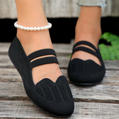 Hot New Items at Buy Center: Casual Mesh Flats Women's Low-cut Round Toe Slip-on Knit Shoes Black