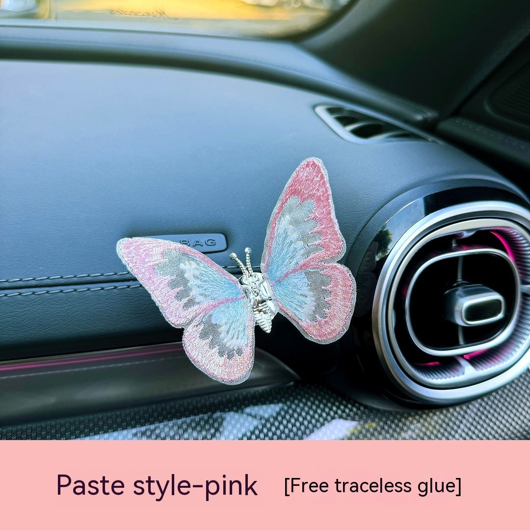 Just Arrived at Buy Center: Moving Embroidery Butterfly Center Console Air Outlet Decoration Healing Series Car Accessories Pink Paste 1PC