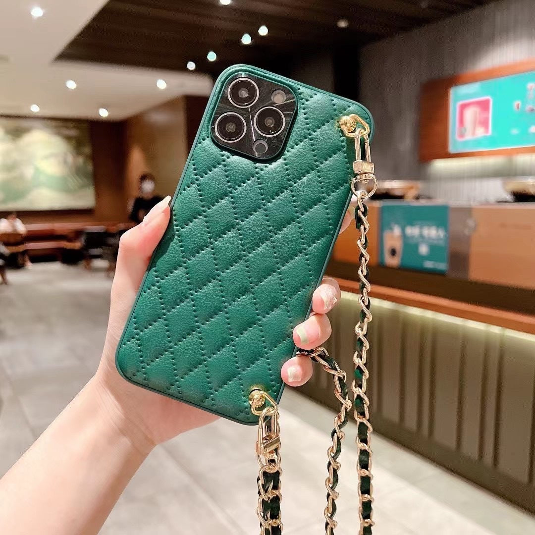 Just Arrived at Buy Center: Phone Case Diamond Plaid Crossbody Protective Sleeve Dark Green