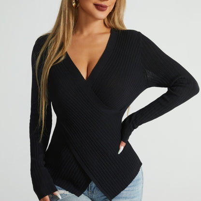 New Irregular Cross Sweater Women Chic Top Sweater