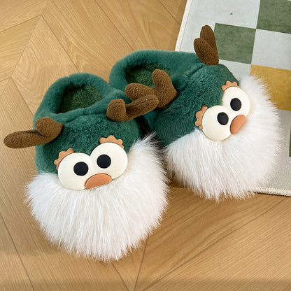 Cute Cartoon Christmas Deer Cotton Shoes Winter Indoor Floor Home Slippers Half-covered Heel Warm Plush Shoes Women Buy Center