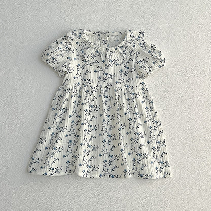 Hot New Items at Buy Center: Fashion Personality Small Floral Girl Dress Blue Flower Dress