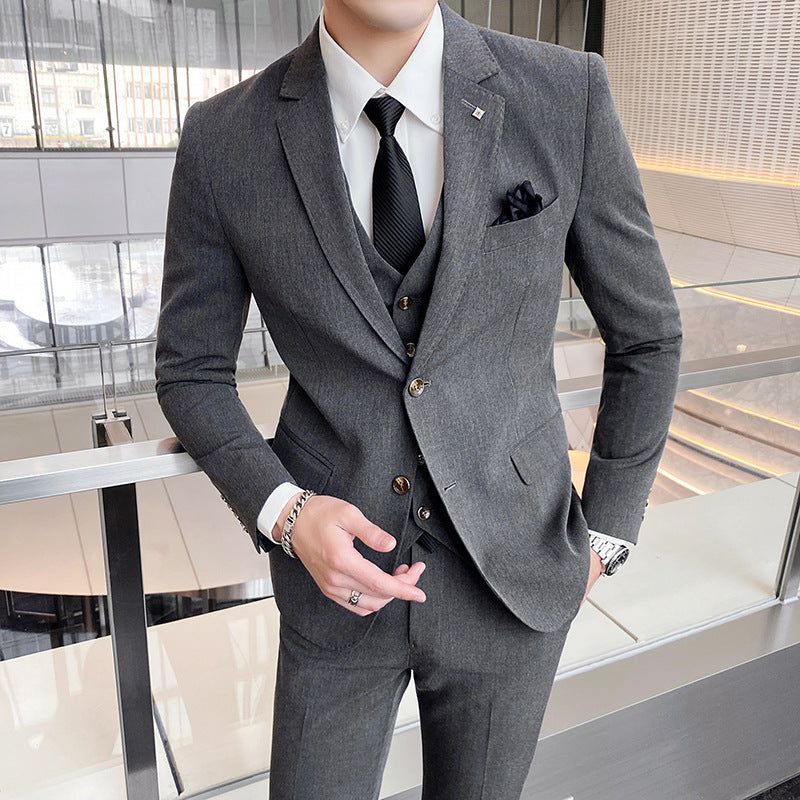 Hot New Items at Buy Center: Casual Single Row Buckle Men's Suit Three-piece Suit SJT118 Medium Gray