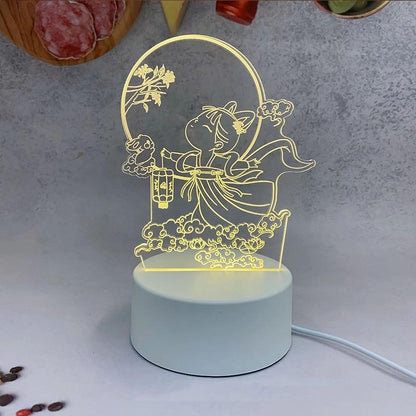 New Mid-Autumn Small Night Lamp Bedside Table Decoration 3D Acrylic Table Lamp Cartoon Chang'e