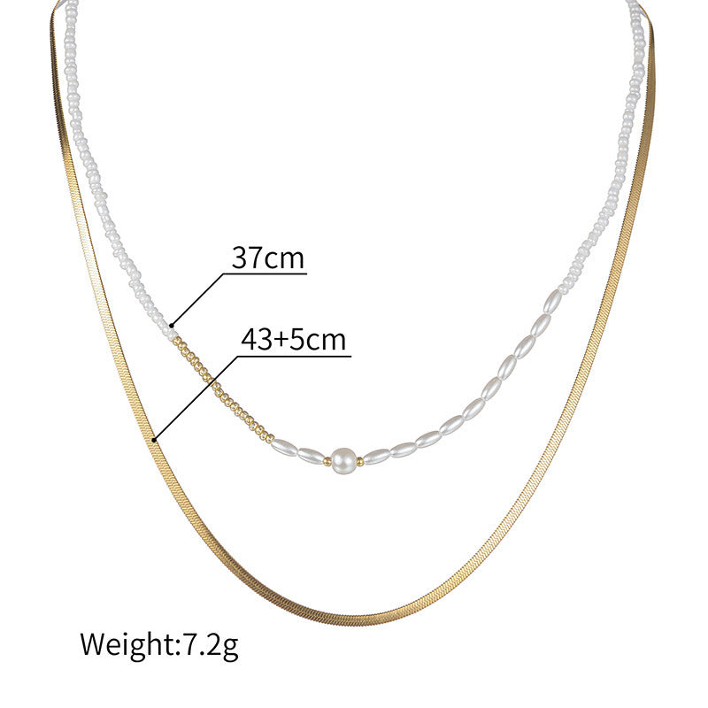 White Beaded Pearl Chain Double-layer Necklace Buy Center