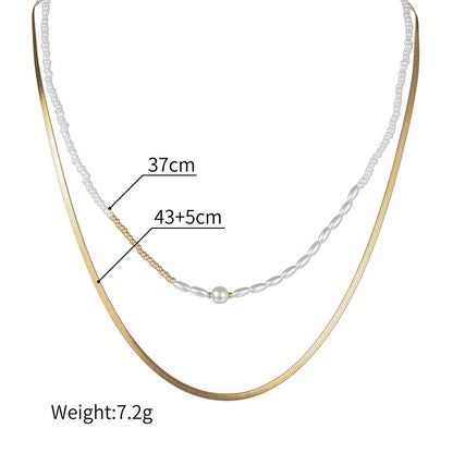 White Beaded Pearl Chain Double-layer Necklace Buy Center