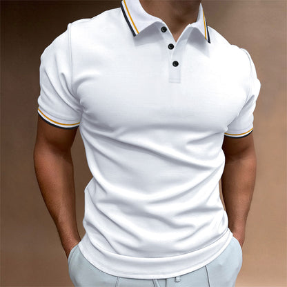 Now Available at Buy Center: Men's Slim Polo Shirt Rib Striped T-shirt Top White