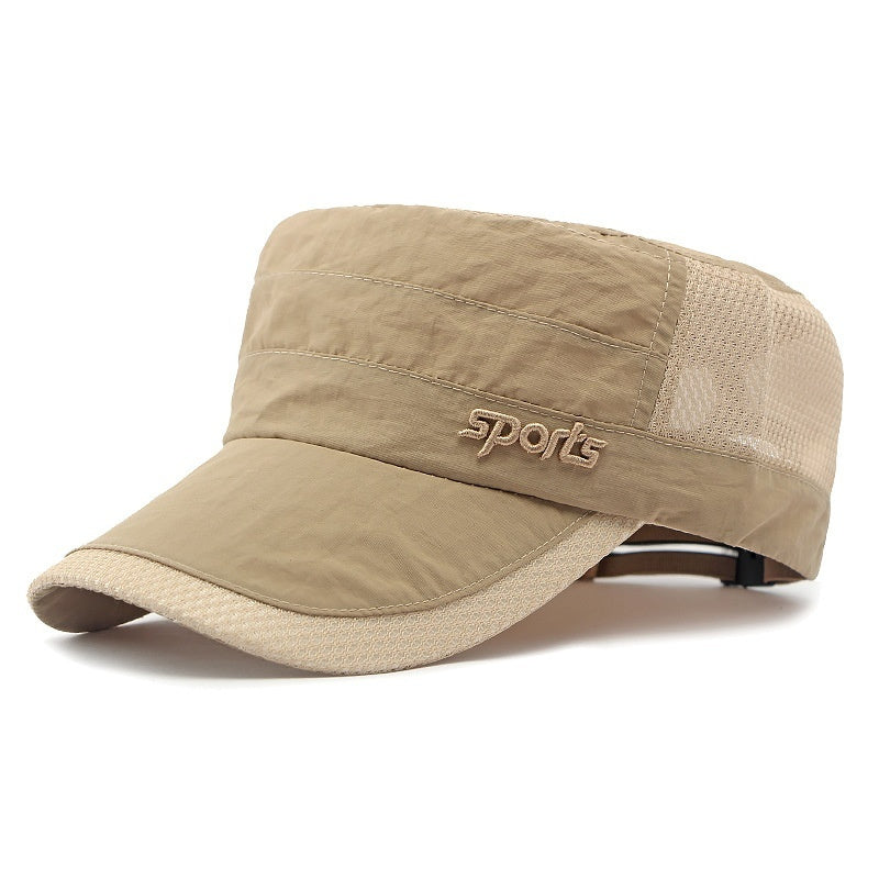 Just Arrived at Buy Center: Peaked Cap Summer Mesh Breathable Swimming Sunshade Flat Top Military Cap Khaki Adjustable