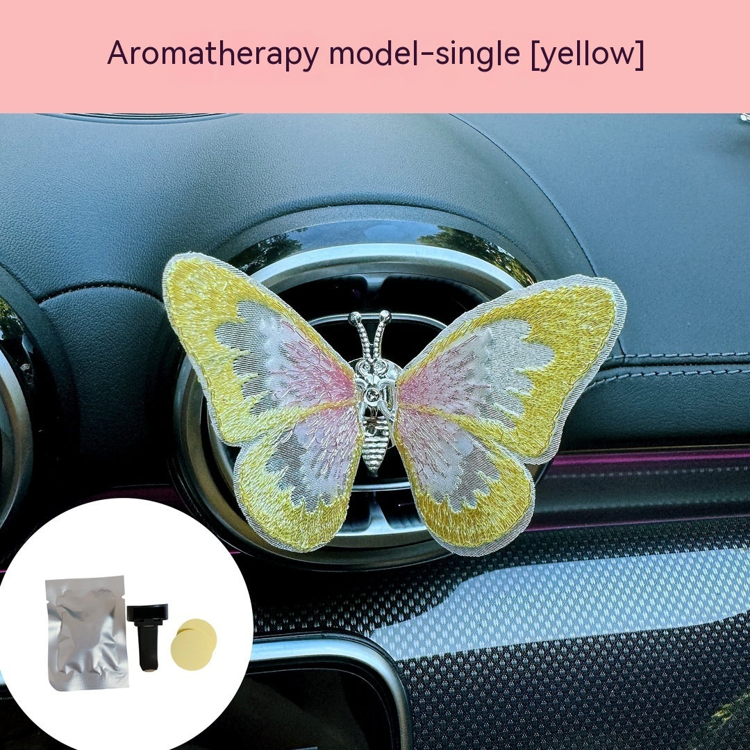 Just Arrived at Buy Center: Moving Embroidery Butterfly Center Console Air Outlet Decoration Healing Series Car Accessories Yellow Aromatherapy 1PC