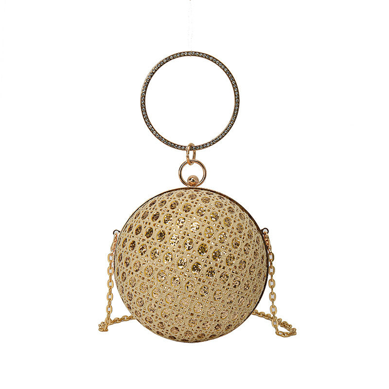 Diamond Retro Shoulder Bag Women's Crossbody Chain Ball Small Round Bag