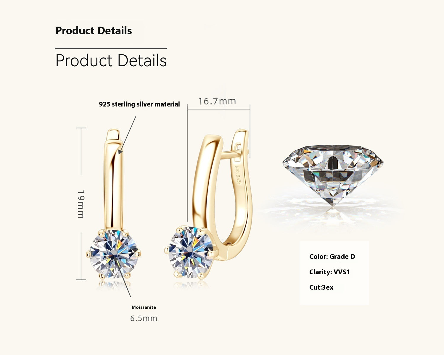 Six-claw Diamond Earring Ear Clip Buy Center