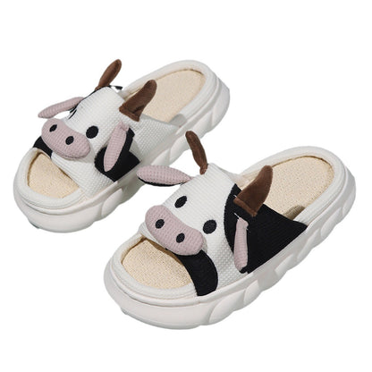 Buy Center Top Rated-Cute Cow Linen Shit Feeling Interior Non-slip Deodorant Outer Wear Platform Slippers