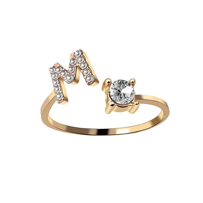 New Design Adjustable 26 Initial Letter Ring Fashion Jewelry For Women Simple Elegant Jewelry Gold M