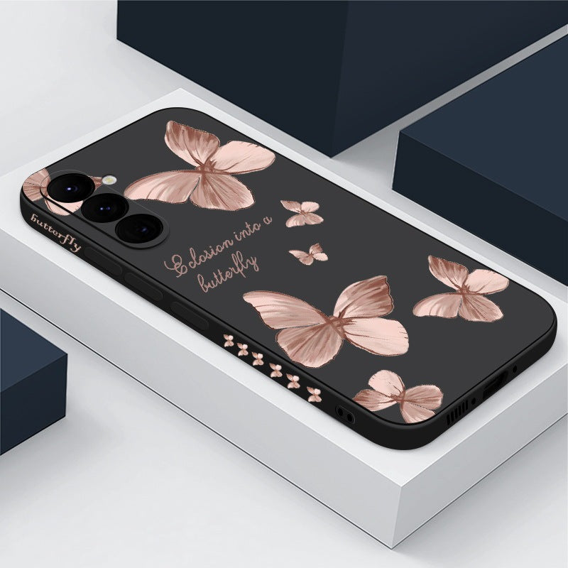 New at Buy Center: Butterfly Phone Case Straight Edge Drop-resistant Graffiti Painted Protective Cover Pink Butterfly