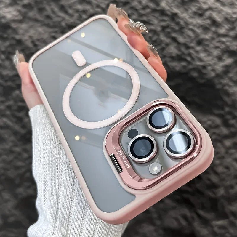 Fresh Arrivals at Buy Center: Invisible Bracket Transparent Phone Case With CD Pattern Lens Protector Pink