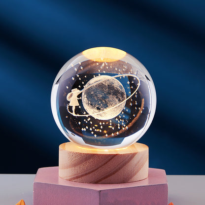 Just Arrived at Buy Center: Crystal Ball 3D Inner Carved Solar System Glowing Night Lights Warm Bedside Light Festival And Kid Gift Night Lamp Starry Walk