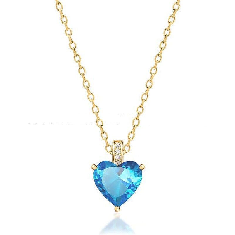 Buy Center Hot Pick-Women's Twelve Birthstone Fashion Simple Pendant Necklace December Blue Diamond