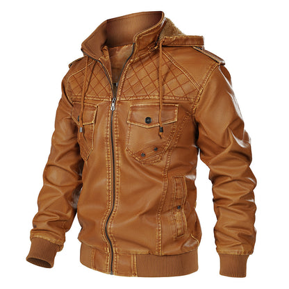 Just Arrived at Buy Center: Hooded Leather Jacket Fleece-lined Men's Autumn And Winter New