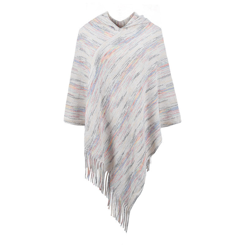 Hooded Striped Tassel Cape And Shawl Women Buy Center