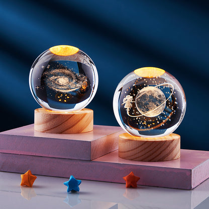 Just Arrived at Buy Center: Crystal Ball 3D Inner Carved Solar System Glowing Night Lights Warm Bedside Light Festival And Kid Gift Night Lamp