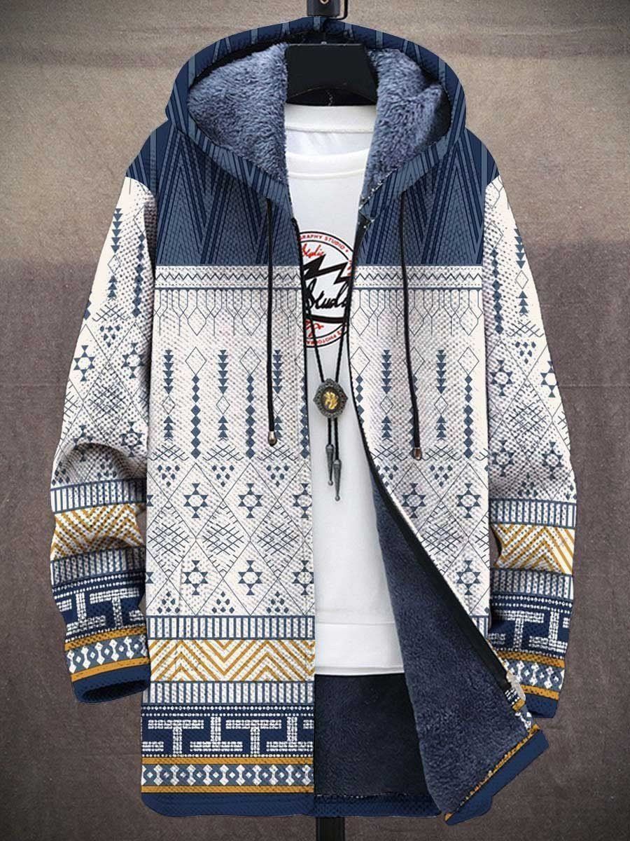 Digital Printing Zipper Hooded Cotton Jacket Blue