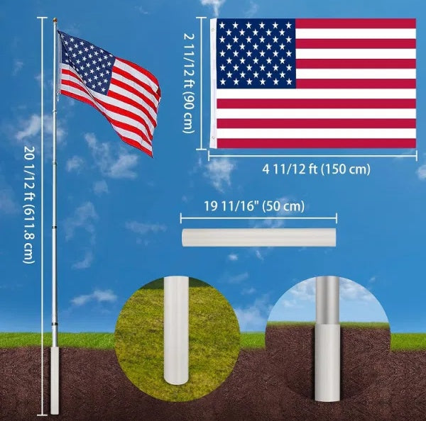 Aluminum Flagpole With US Flag And Ball Buy Center