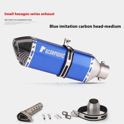 Newly Arrived at Buy Center: Motorcycle Modified Exhaust Pipe Small Hexagonal Blue Imitation Carbon Head