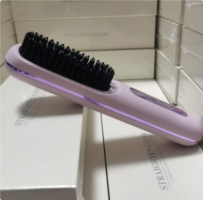 Peigne à cheveux lisse 2 en 1, lisseur sans fil, brosse à cheveux, chauffage rapide, boucleur chaud portable, chargement USB